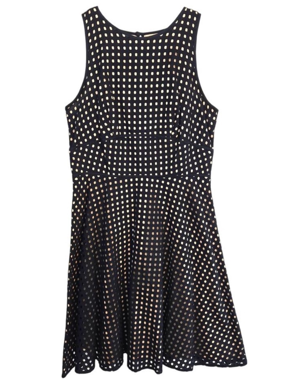 Ann Taylor LOFT Black and Nude Eyelet Flare Dress, NWOT, size 0